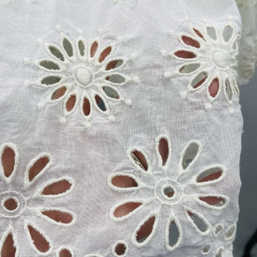 Madewell Womens Size Small Embroidered Shirred Puff Sleeve Top Floral Eyelet 333 - Picture 6 of 11